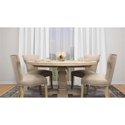 Benedict 58" Round Dining Table In Solid Mango Wood With Distressed White Wash | Ebay regarding Benedict 58" Round Dining Table In Solid Mango Wood With White Wash Finish